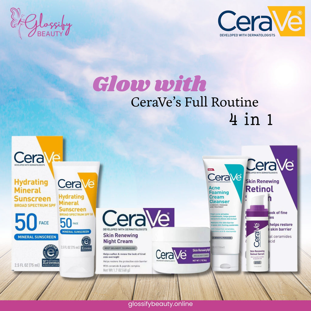 CeraVe 4-in-1 Skincare Kit: Night Cream, Sunblock, Cleanser & Serum for Radiant Skin