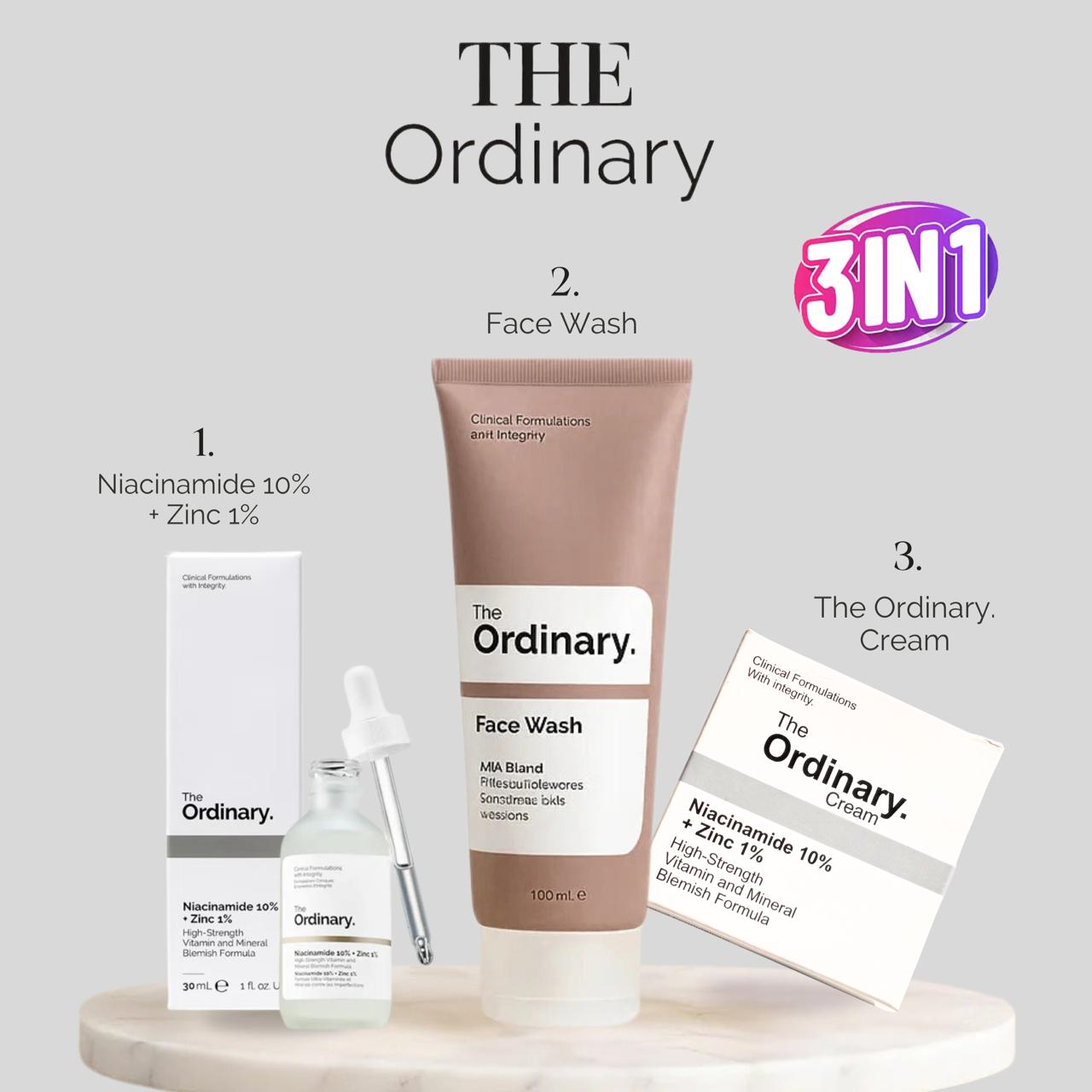 The Ordinary Niacinamide Serum, Night Cream & The Ordinary Facewash.
